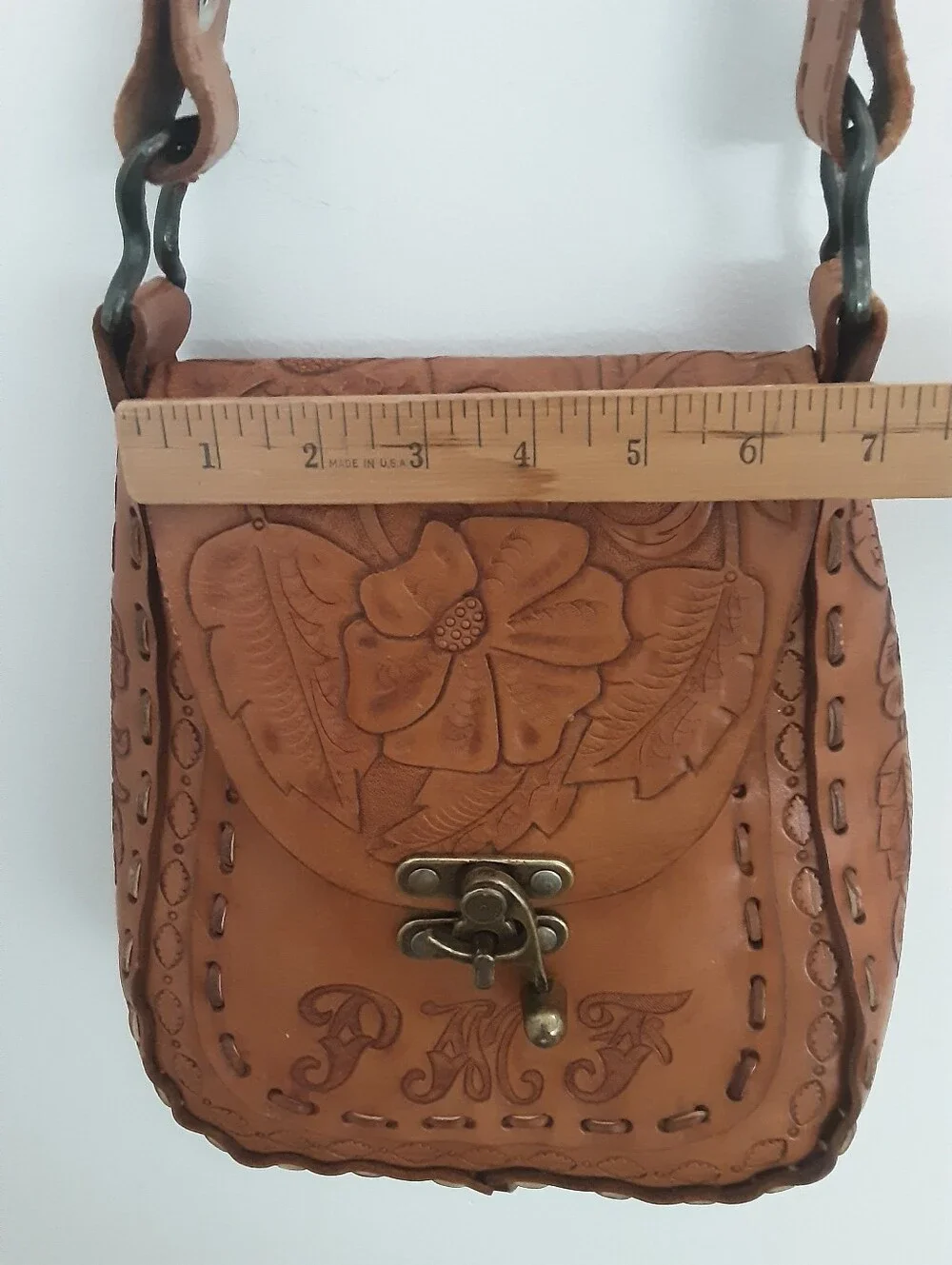 Unbranded Vintage Tooled Leather Bag Shoulder Handbag Floral Personalized PMF